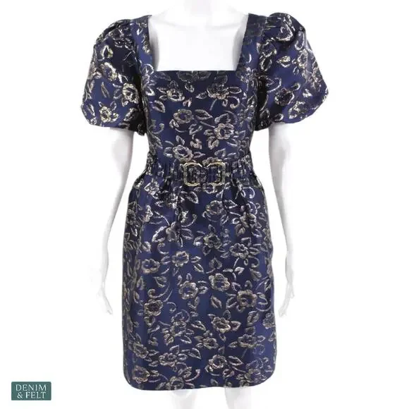 Lilly Pulitzer Kasslyn Navy Gold Puff Floral Brocade Party Pocket Dress Size 6 - Picture 8 of 14